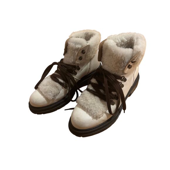 Kurt Geiger London White/Cream Fur Brown Laces Booties - Size 40 EU ~ Women’s 9 - Picture 2 of 11